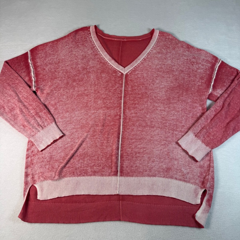 Sundance Sweater Women XL Pink Cotton Boho V-Neck Acid Wash Coastal Knit Top